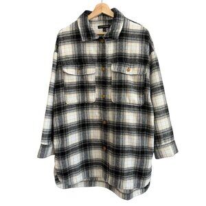 Banana Republic Plaid Flannel Shirt Jacket Rugged Cabincore Cream Womens M
